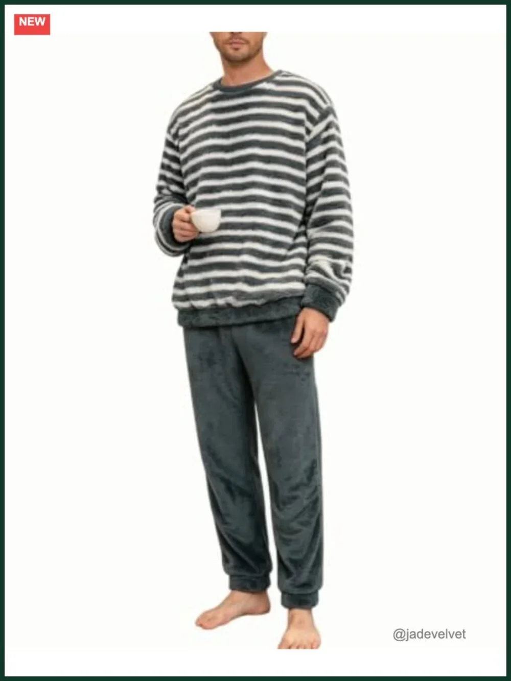 Fluffy Fleece Pajama Set Long Sleeve Pullover Pants Lounge Sleepwear Men's